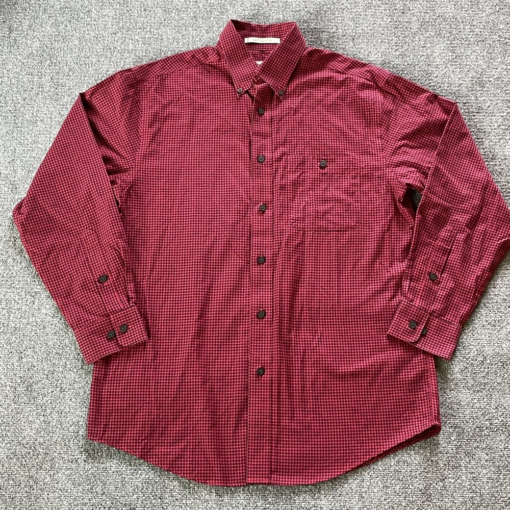 Orvis Shirt Mens Medium Red Buffalo Micro Plaid Chest Pocket Vintage Long Sleeve